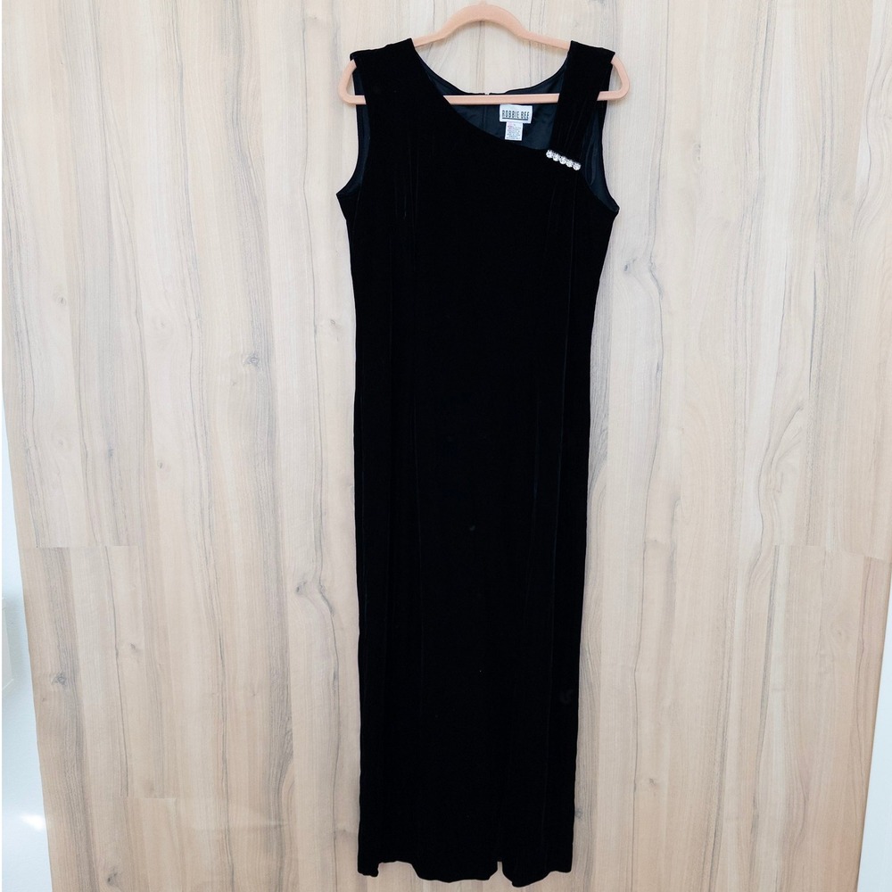 VTG Robbie Bee Womens Velvet Maxi Dress Size 12 Black Formal Glam Old Money Chic - Picture 1 of 7